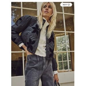 Free People Black Quilted Bomber Jacket